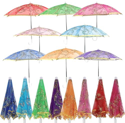 Lot de 8 mini parapluies indiens en dentelle à paillettes pour décoration, multicolores faits à la main, parasols brodés, parasols vintage bohèmes brillants pour fête de mariage, fête prénatale