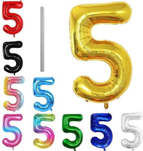 Geburtstag zahlen Luftballon 5 jahre-Gold XXL Jumbo Folienballon 40 Zoll – 101 cm Luftballons 5 Geburtstag Junge Mädchen Babyparty Geburtstagsdeko Jubiläumsparty Dekoration