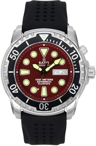 RATIO FreeDiver Heliumsichere Taucheruhr Mit Saphirglas - Automatisch, 1000M Wasserdicht für Herren, Rot - Neues Design