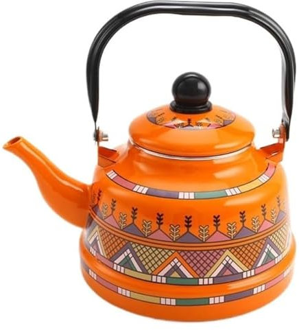 RSBFER Vintage Floral Enamel Tea Kettle - Quick Heating Stovetop Teapot with Cool Touch Porcelain Handle for Hot Water, No Whistling,Orange,1.1L