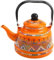 RSBFER Vintage Floral Enamel Tea Kettle - Quick Heating Stovetop Teapot with Cool Touch Porcelain Handle for Hot Water, No Whistling,Orange,1.1L