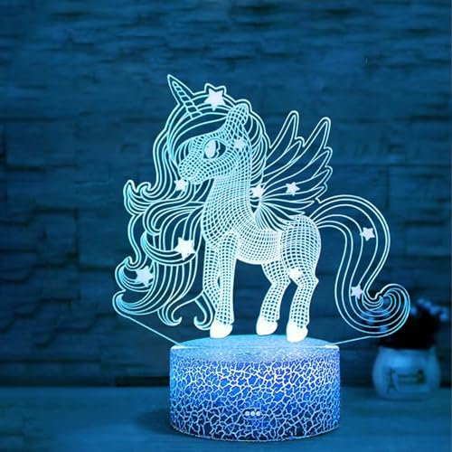 Deluisho Einhorn Nachtlicht Kinder, Einhorn 3D Lampe, Ein-horn Geschenk für Mädchen, Fernbedienung 16 Farbwechsel Dimmbar mit Touch-Schalter, Dimmbare Visuelle Dreidimensionale Nachtlicht…
