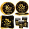 OMZSXK Vajilla de fiesta de 30 cumpleaños para 16 invitados, color negro y dorado, plato de fiesta de 30 cumpleaños, platos de papel para 30 cumpleaños, servilletas para hombres y mujeres, decoración