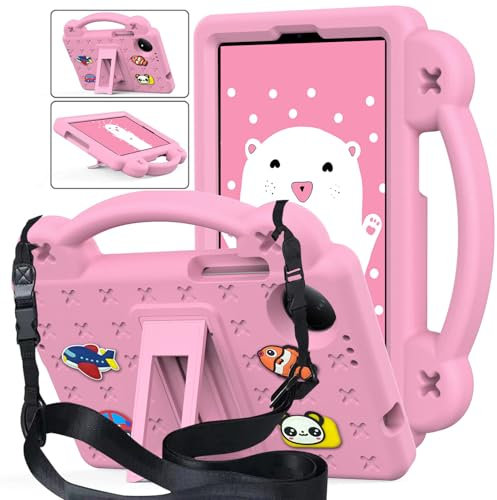 YeaQuelior Funda compatible con Xiaomi Redmi Pad SE 4G de 8.7 pulgadas 2024, funda de EVA para niños a prueba de golpes con soporte de asa para el hombro, rosa