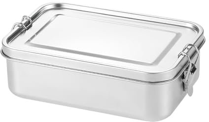Stainless Steel Lunch Box, 1400ml Metal Lunch Box Portable Food Containers, Bento Box with Lock Clip for Salad Sandwich, Lunchbox for Adults Kids Camping Travel School Work