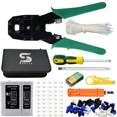 RJ45 Ethernet Network Tool Set, 9-in-1 Professional Networking Cable Tester for RJ45 Ethernet LAN Cable RJ12 RJ11 Phone CCTV Cat5e Cat6, Cat7 cat8 Wire Crimper Cutter Punch Crimping Tools