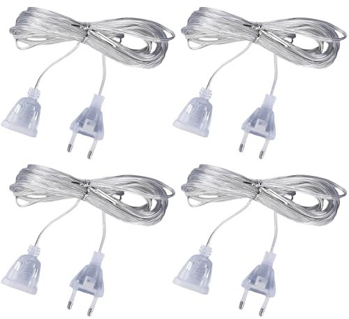 GOMETY 8er Set Verlängerungskabel, 5M Eurostecker Verlängerung,Verlängerungskabel Flachstecker, Verlängerungskabel Transparent für Low Power Consumption LED-Laternen und Den Außenbereich (8)