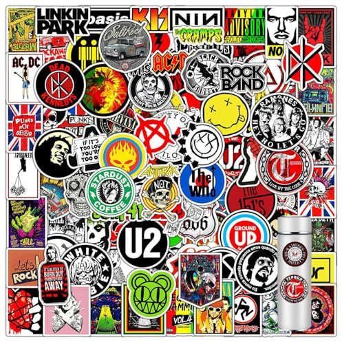100 Stück Rockband Aufkleber, Rock and Roll Musik Aufkleber, Punk Aufkleber, Vinyl Graffiti Aufkleber und Decals, Wasserdichte Aufkleber für Gitarre, Roller, Laptop, Scrapbook, Gepäck