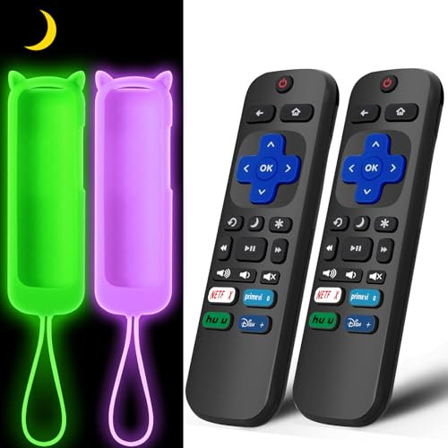 Ersatz-Fernbedienung für Roku TV mit weicher Silikon-Schutzhülle (leuchtet im Dunkeln), Universal-Fernbedienung für TCL Roku/Hisense Roku/Sharp Roku/Onn Roku/Element Roku/Philips Roku Smart TV, 2 + 2