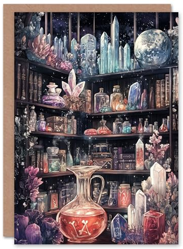 Artery8 Greeting Card Alchemist Laboratory Crystals Potions Fantasy Art Blank For Him Or Her Art Birthday Card