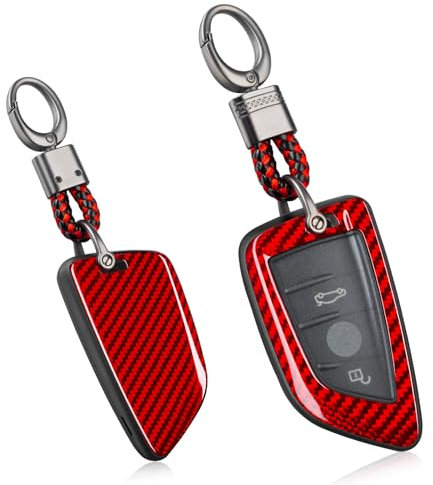 T-carbon Glasfaser Schlüssel Hülle Kompatibel mit BMW Glasfaser Autoschlüssel Hülle Kompatibel mit BMW X1 X2 X3 X4 X5 X6 X7 M3 M4 M5 M8 2 3 4 5 6 Series, schlüssel Cover Rot Schlüsselbund Rot