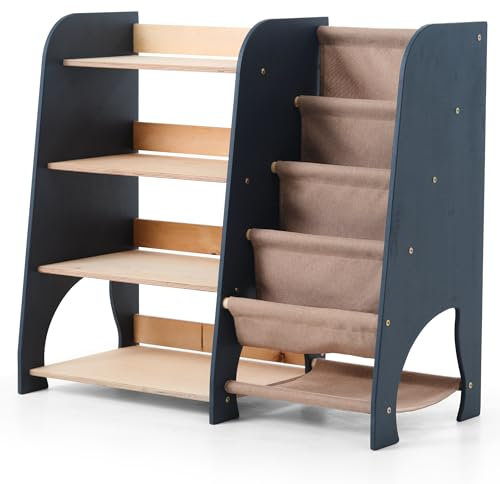 Goodevas Kinderbuchregal – Stylische Holz-Bücherregale für Kinder Einzigartig Design, sicherer und funktionaler Spielzeugorganisator für Schlafzimmer, Spielzimmer und Kinderzimmer (Graphite, Large)