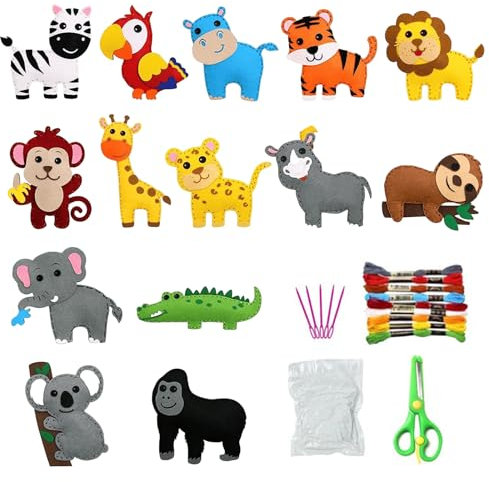 MALNDTK Nähset Kinder, KreativesTierformen Filz Nähset, Animals Sewing Kit, Filz Waldtiere Bastelset Kinder, DIY Filztiere Nähen Set, für ab 6 JahrenKinder Art Craft