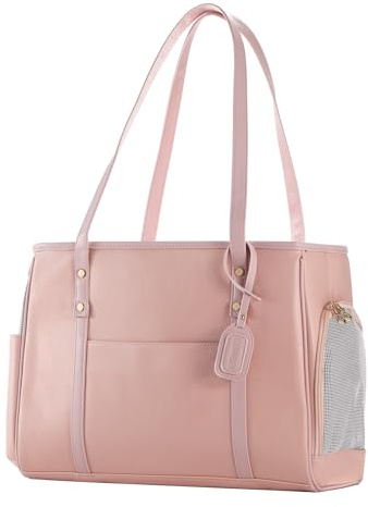 Bosnanller Modische Hundetragetasche, Premium-Leder-Katzentragetasche, von Fluggesellschaften zugelassen, weiche Seiten, Haustier-Reisetasche mit Taschen, Rosa