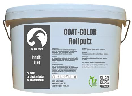 GOAT Rollputz - Streichputz | leicht zu Verarbeiten | weiß matt | gute Deckkraft | feine Struktur | atmungsaktiv | lösemittelfrei | für Wand und Decke | individuell gestaltbar (8kg)