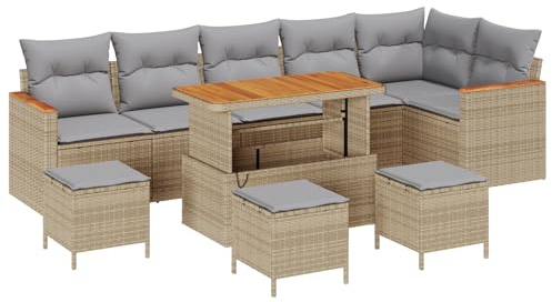 vidaXL Garten-Sofa-Set mit Kissen mit Speicher Beige Poly Rattan, Garten und Terrasse, moderner modularer Stauraum-Sofa, UV-beständige Möbel, Kissen-Sitzgruppe