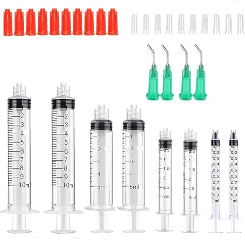 16 Stück Spritzen-Set,mit 4 Grüne gebogene Nadeland und 40 Syringe Cap,zum Nachfüllen und Messen von Flüssigkeiten wissenschaftliche Labore Pflanzenbewässerung