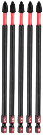 Premium Impact-Rated PZ2 Screwdriver Bits, 150mm Length, S2 Steel, Pack of 5, Black and Red
