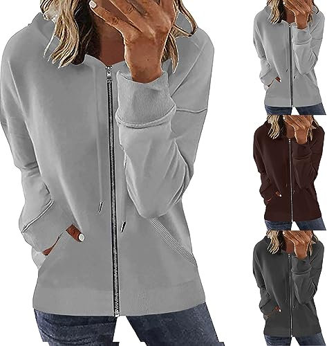 Women's Jumpers Zip Up Hoodie Plain Long Sleeve Drawstring Ladies Sweatshirt with Pockets Plain Hooded Tops Fall Winter Sweater Blouse Elegant Comfy Casual Hoodies Lounge Sports Hiking Outfits