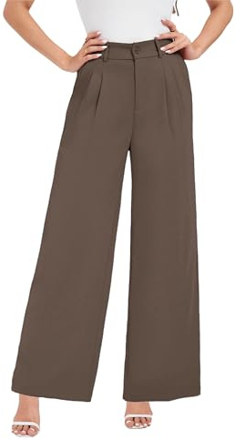 Oyamiki Wide Leg Trousers for Women UK Casual Elasticated Waist Summer Elegant Business Work Palazzo Pants with Pockets
