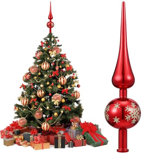Christbaumspitze Rot, Weihnachtsbaumspitze Rot, 23 cm Weihnachtsbaumspitze aus Hochwertigem Premium-Kunststoff, Baumspitze Weihnachten, Glänzende Weihnachtsspitze mit Zeitloser Optik