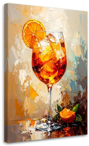 Feeby Bilder - Foto Geschenk - 40x60 1tlg - Leinwandbilder Wohnzimmer - Wandbild über dem Bett - Bild Schlafzimmer - Aesthetic Zimmer Deko - Modern Pictures - Aperol Cocktail Frucht
