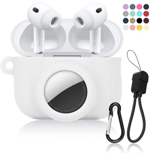 2 in 1 Soft Silicone Case Compatible with AirPod Pro 3 and AirTag, Shockproof Protective Skin Cover for AirPod Pro 3 with Keychain & Data Cable Lanyard for Men Women