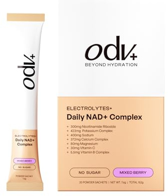 Odv Daily Electrolyte + NAD+ Complex - Beyond Hydration for Better Energy, Focus & Recovery - Sugar-Free, Vegan, UK-Made - Mixed Berry, 20 Sachets