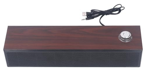 Jectse USB Computer Speakers, HiFi Stereo Sound Wooden Desktop, Mini Bar External Speaker with Volume Knob, 3.5mm AUX in Wired PC for PC Laptop Tablet Monitor