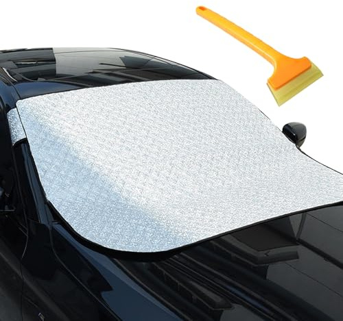 KASESSS Copertura Per Parabrezza Auto 140 x 100cm Con Raschietto Per Il Ghiaccio, Ripiegabile Parabrezza Auto Antigelo, Telo Copriauto Per Bloccare Neve, Brina, Raggi Uv, Escrementi Di Uccelli