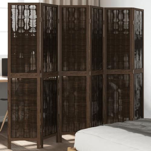 Falttüren Innentüren Raumtrennwand,6-TLG. Raumteiler Dunkelbraun Massivholz Paulownia,Stellwand für innen Outdoor Garten Balkon Terrasse
