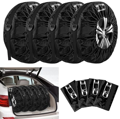 MISIQIMA 4 Stück Reifentüten Set, wasserdichte und Staubdichte Reifentaschen, 19-22 Zoll Reifentasche Geeignet für Winter- und Sommerreifen, zum Reinigen, Transportieren, Lagern von Reifen (Schwarz)