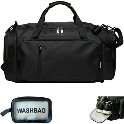 Ogetok 30L Große Sporttasche Sport Duffel Rucksack mit 3L Waschbeutel, Workout Gepäck Reisetasche Tragetaschen Reise Wochenende Übernachtung Krankenhaus Tragetaschen mit Schuh- und Nassfach, Schwarz