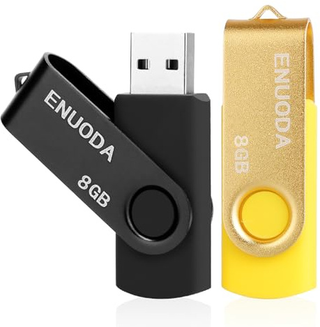 ENUODA 8GB USB Stick 2 Pack USB 2.0 Flash Drives Swivel Design Pen Drive Memory Stick for Data Storage Thumb Drive with LED Light (Black Gold)