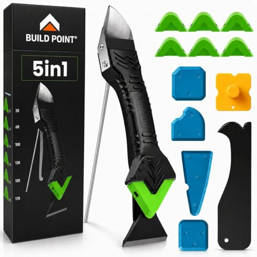 Silicone Sealant Caulking Tool 5 in 1 - Mastic Finishing Tool Kit with Grout Scraper, Adhesive Glue Scraper & 6 Replaceable Silicone Pads, Sealant Smoother - Bath Shower Sink Kitchen Tiles Plumbing
