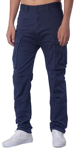 ITALYMORN Pantalon Cargo en Ripstop Bleu Chino Slim Tapered de Travail pour Homme Coupe Skinny à Multipoches (34, Marine Bleu)
