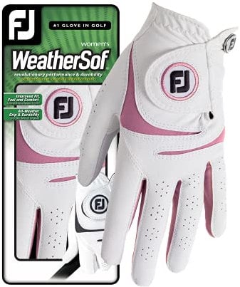 FootJoy Weathersof Golfhandschuh, Damen, Weiß/Rosa, L