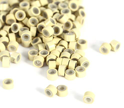 Hair Extension Ring, 4MM Silikon gefüttert Haarverlängerung Link Ringe Perlen Loops Tools(200 Pcs-Beige)