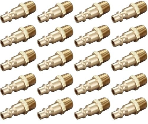 Air Hose Fittings and Air Coupler: Air Compressor Quick-Connect mnpt Male Plug Kit (Industrial Type D,1/4-Inch. NPT, Solid Brass, 20 Piece)