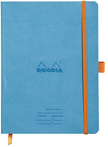 RHODIA 117787C - Soft Notebook Meeting Turquoise - A5+|Pre-Printed Date/Notes/Action160 Detachable Pages - Clairefontaine Paper 90g - Bookmark, Pencil Holder - Faux Leather Cover - Rhodiarama
