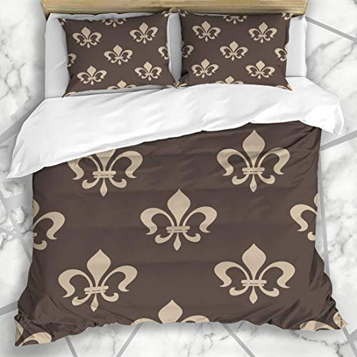 ZORMIEY Bettwäsche - Bettwäscheset De Beige Antique Pattern Königliche Lilie Floral Abstract British Classic Fleur King Mikrofaser weich dreiteilig Mit 2 Kissenbezügen 135 * 200