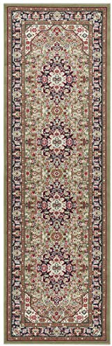 Nouristan Mirkan Orient Teppich – Wohnzimmerteppich Orientalisch Kurzflor Vintage Orientalischer Teppich für Esszimmer, Wohnzimmer, Schlafzimmer – Grün, 80x250cm