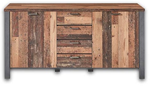 Stella Trading CARDIFF Vintage Sideboard in Used Style Optik (dark) - ausdrucksstarkes Retro Sideboard mit viel Stauraum für Ihren Wohnbereich - 179 x 88 x 44 cm (B/H/T)