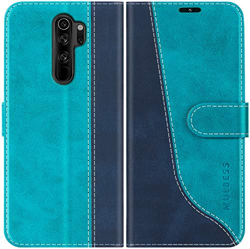 Mulbess für Xiaomi Redmi Note 8 Pro Hülle, Handyülle Leder mit Kartenfach, Klapphülle mit Magnetverschluss, Flip Case Etui Handytasche Schutzhülle, Stilvoll Mint Blau
