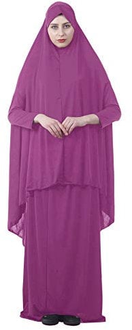 GladThink Muslim Frauen Anbetung Abaya Oben Fledermausanzug und Rock 2 Stück Kleid Rose M