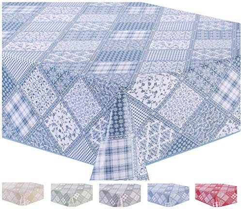 Home Direct Wachstuch Tischdecke Abwaschbar Eckig 140 x 200 cm Blau Grau