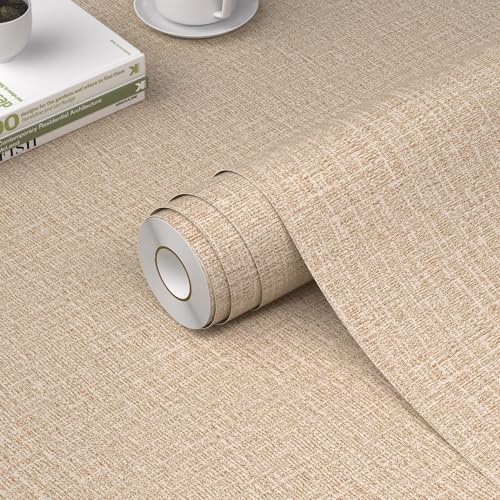WADILE Carta da Parati Adesiva Effetto Lino per Muro – Rivestimento Murale in Tessuto di Lino Autoadesivo, Decorativa per Camera da Letto, Facile da Applicare e Rimovibile Cachi 40cm x 10m