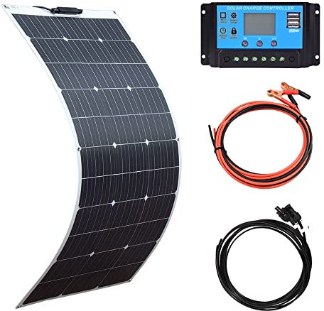 Gasolarxy 100w 12v Flexibel Solarpanel Kit Sonnensystem Solarmodule flexibles monokristallines 10A 12v/24v Solarladeregler für Wohnmobil, Camping, Gartenhäuser, Wohnwagen, Boot (100)