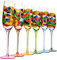 Buntglas-Champagnerflöten, handbemalt, Weinsparer, mundgeblasen, 200 ml, bunte Renaissance-Champagnergläser, 25,9 cm hoch, 6,9 cm Durchmesser, Regenbogenfarben, mehrfarbiges Design, 6 Stück