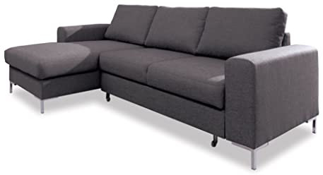 MIUFORM Ecksofa mit Schlaffunktion | Lofty Lilly | Wohnladschaft Couch Schlafcouch Wohnzimmer Gästezimmer | Metallfüße (Grau, Links ausgerichtet)…